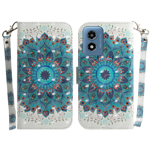 Moto G Play 2024 3D Colored Flip Leather Phone Case - Peacock Wreath